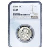 1953-S Washington Silver Quarter NGC MS65