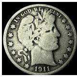 1911-S Silver Barber Half Dollar LIGHTLY CIRCULATE