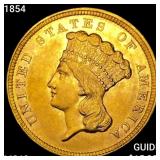 1854 $3 Gold Piece CHOICE BU