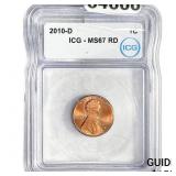 2010-D Lincoln Shield Penny ICG MS67 RD