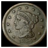 1854 Braided Hair Large Cent CLOSELY  UNCIRCULATE