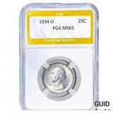 1934-D Washington Silver Quarter PGA MS65