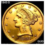 1845-D $5 Gold Half Eagle UNCIRCULATED