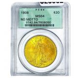 1908 $20 Gold Double Eagle PCGS MS64