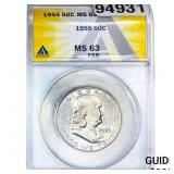 1955 Franklin Half Dollar ANACS MS63 FSB