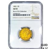 1852 $5 Gold Half Eagle NGC AU55 Rive d
