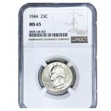 1944 Washington Silver Quarter NGC MS65
