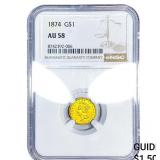 1874 Rare Gold Dollar NGC AU58