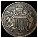 1866 Copper Two-Cent Piece NEARLY UNCIRCULATED