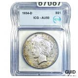 1934-D Silver Peace Dollar ICG AU50