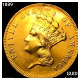 1889 $3 Gold Piece CHOICE AU