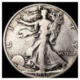 1938-D Silver Walking Liberty Half Dollar  LIGHTL