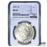 1925 Silver Peace Dollar NGC MS63