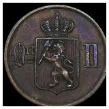 1891 Norway Oscar II Bronze 2 Ore