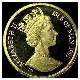 1991 Isle of Man 1/25oz Gold 1 Crown CHOICE  PROO