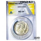 1943-D Walking Liberty Half Dollar ANACS MS64