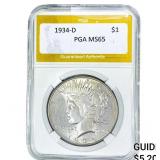 1934-D Silver Peace Dollar PGA MS65
