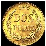 1945-Mo Mexico Gold 2 Pesos UNCIRCULATED