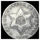 1854 Silver Three-Cent Piece NEARLY  UNCIRCULATED