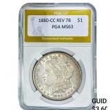 1880-CC Rev 78 Morgan Silver Dollar PGA MS63