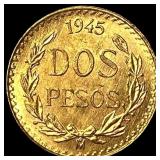 1945-Mo Mexico Gold 2 Pesos UNCIRCULATED