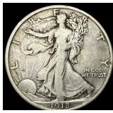 1918-D Silver Walking Liberty Half Dollar LIGHTLY