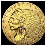 1911 Indian Head Gold $2.5 Quarter Eagle CLOSELY U