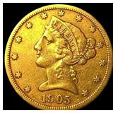 1905-S $5 Gold Half Eagle CHOICE AU