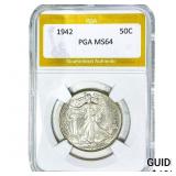 1942 Walking Liberty Half Dollar PGA MS64