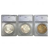 [3 Coins] 1881-1924 Peace & Morgan $1 SEGS VF/MS20
