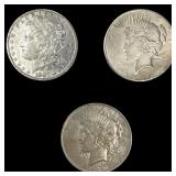 [3 Coins] 1887-1927 Morgan & Peace $1