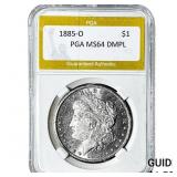 1885-O Morgan Silver Dollar PGA MS64 DMPL
