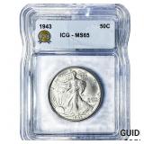 1943 Walking Liberty Half Dollar ICG MS65