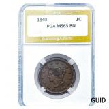 1840 Braided Hair Large Cent PGA MS63 BN
