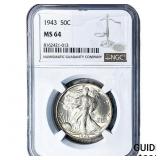 1943 Walking Liberty Half Dollar NGC MS64
