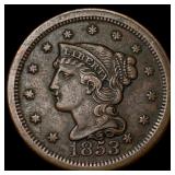1853 Braided Hair Large Cent NEARLY UNCIRCULATED