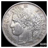 1849A France Silver 5 Francs Liberty Head KM-761.1