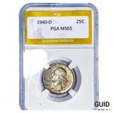 1940-D Washington Silver Quarter PGA MS65