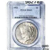 1922 Silver Peace Dollar PCGS MS63