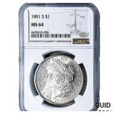 1881-S Morgan Silver Dollar NGC MS64