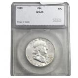 1963 Franklin Half Dollar SEGS MS66