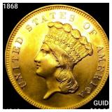 1868 $3 Gold Piece CHOICE BU
