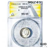 1946-D/D Roosevelt Dime ANACS MS65
