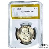 1951 Franklin Half Dollar PGA MS65 FBL