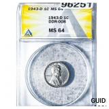 1943-D Wheat Cent ANACS MS64 DDR-008