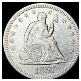 1857-O Silver Seated Liberty Quarter Dollar  UNCI