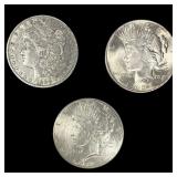 [3 Coins] 1900-1925 Morgan & Peace $1