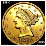 1858-C $5 Gold Half Eagle UNCIRCULATED