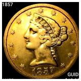 1857 $5 Gold Half Eagle CLOSELY UNCIRCULATED