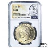 1925 Silver Peace Dollar NGC MS62